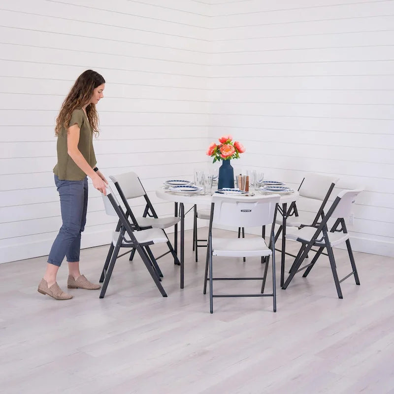 Table gigogne ronde de 48 pouces, usage intérieur/extérieur, qualité commerciale légère, blanche