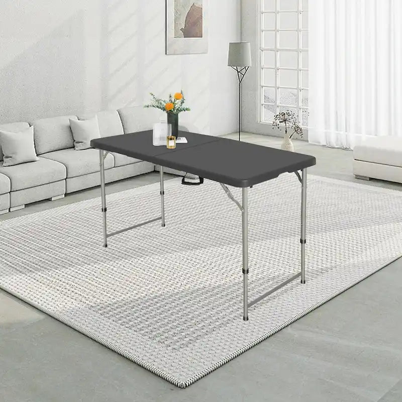 Table pliante de 4 pieds, noire, pour l'intérieur et l'extérieur, table de jeu pliante