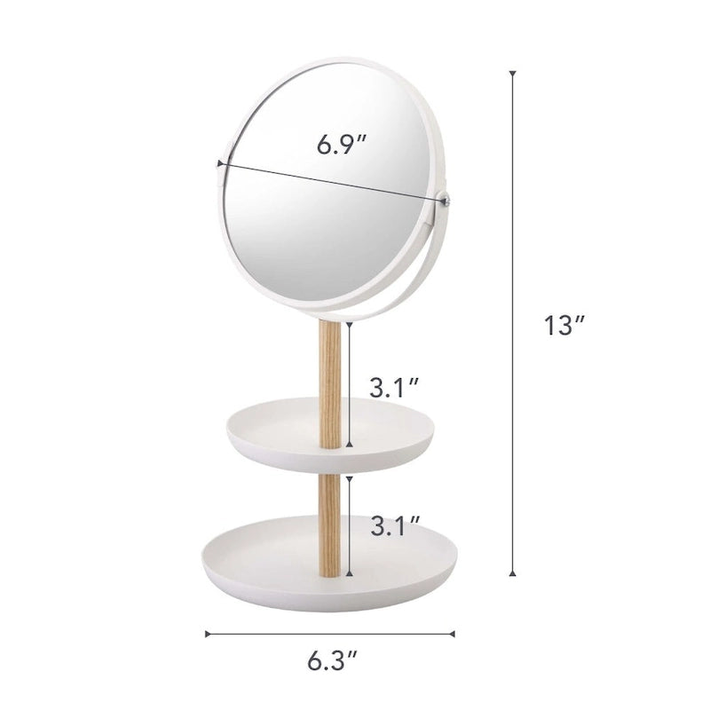 Plateau à bijoux à deux niveaux avec miroir Home, acier et bois, diamètre du miroir 5,9 pouces, supporte 4,4 lb