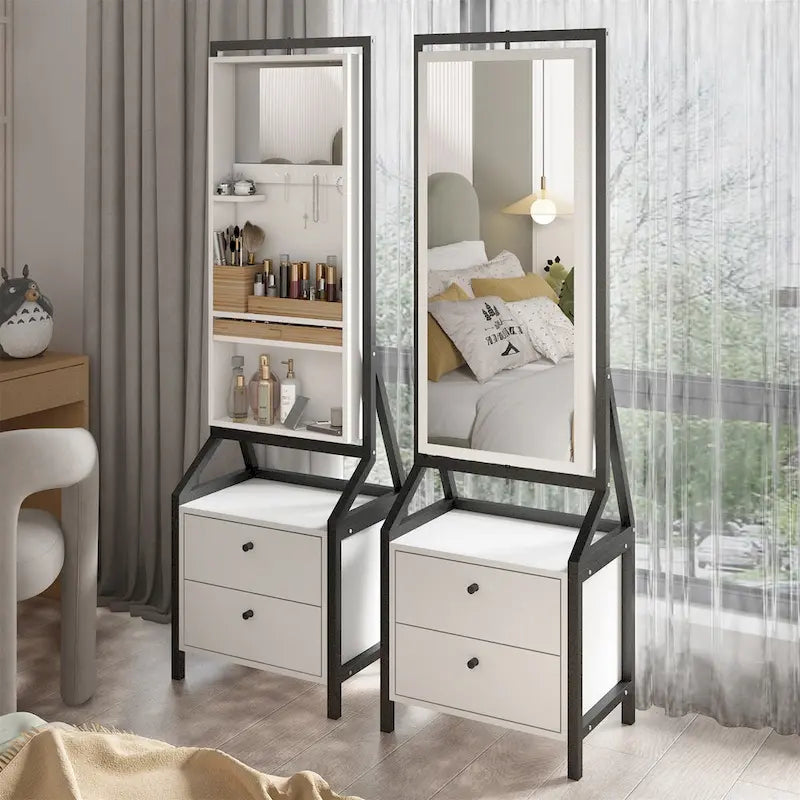 Meuble à bijoux pivotant à 360° avec miroir de maquillage