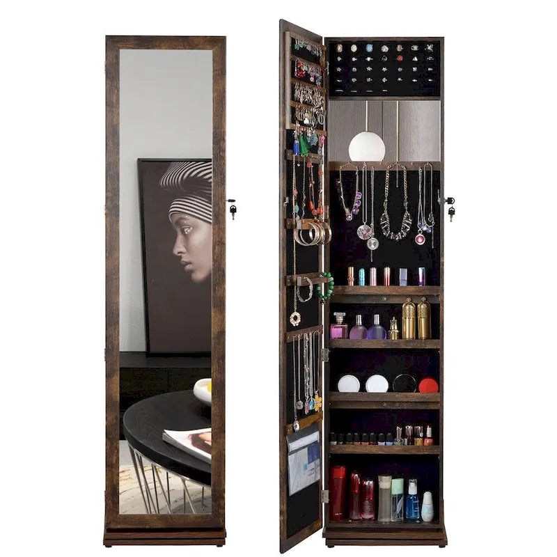 Full Length Mirror 360 Swivel Jewelry Cabinet